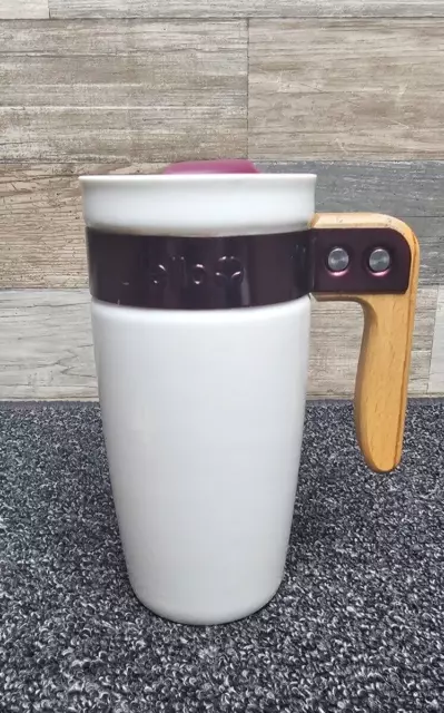Ello Ceramic TRAVEL MUG Wooden Handle Coffee Mug Tea Cup White