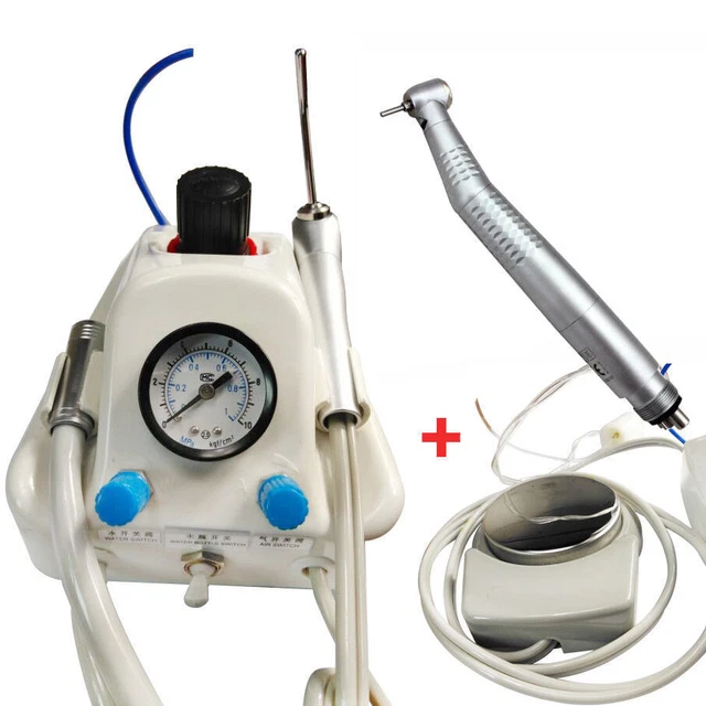Portable Dental Turbine Unit Work Air Compressor+4 Hole High Speed Handpiece