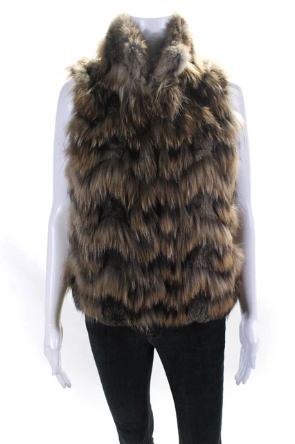 Theory Womens Rabbit Raccoon Fur Hook & Eye Vest Brown Size Petite Theory Womens Rabbit Raccoon Fur Hook & Eye Vest Brown Size Petite