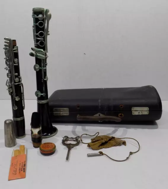 1920s Penzel Mueller Wood Clarinet-9082-"B" In Case-Crown Mouthpiece-Complete