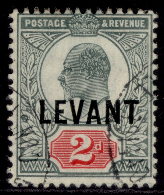 BRITISH LEVANT EDVII SG L4ab, 2d dull blue-green & carmine, FINE USED.