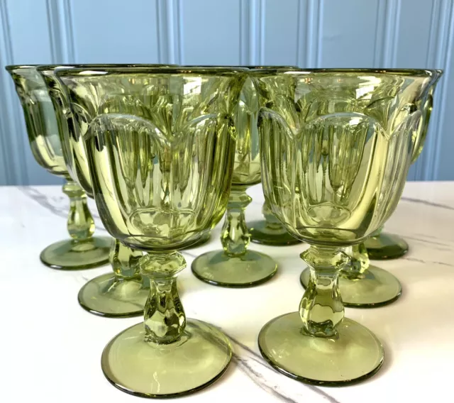 Vintage Imperial Glass-Ohio Old Williamsburg Verde Green Wine Glasses Set of 9