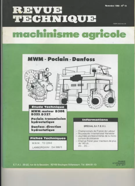 (1A)Revue Technique Machinisme Agricole Mwm / Poclain / Danfoss / Lamborghini