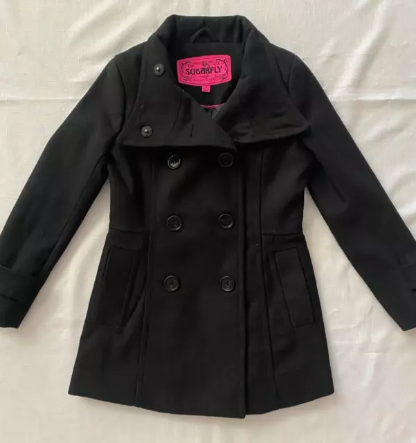 Sugarfly Peacoat Black Double Breasted Jacket Coat Girls Brand New Youth Small