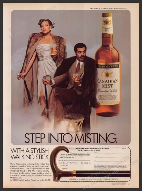 Canadian Mist Walking Stick 1970s Print Advertisement Ad 1979 Step into misting