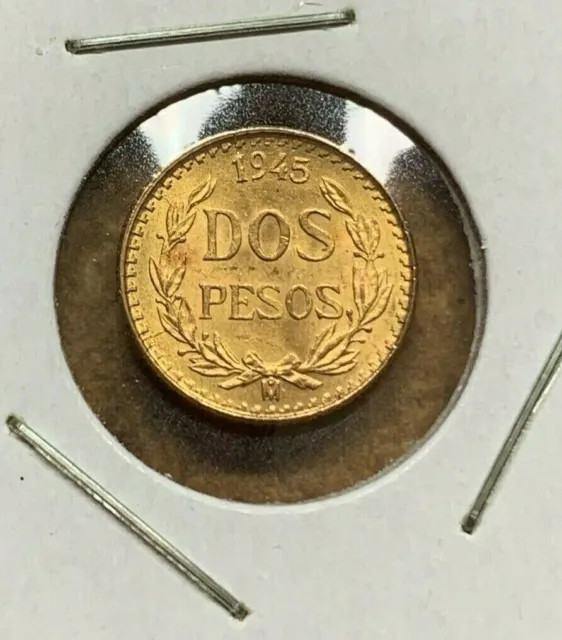 1945 Mexico 2 Peso GOLD COIN "Dos Peso" 1.7g .0428 tr oz 90% gold HIGH GRADE!!