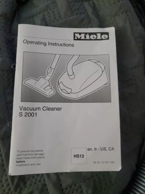 MIELE S 2001 VACUUM CLEANER OPERATING INSTRUCTIONS owners manual guide