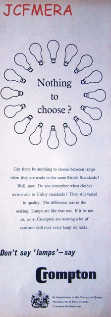 'CROMPTON Lamps' Lightbulb Household ADVERT #3 - Original 1956 Print AD