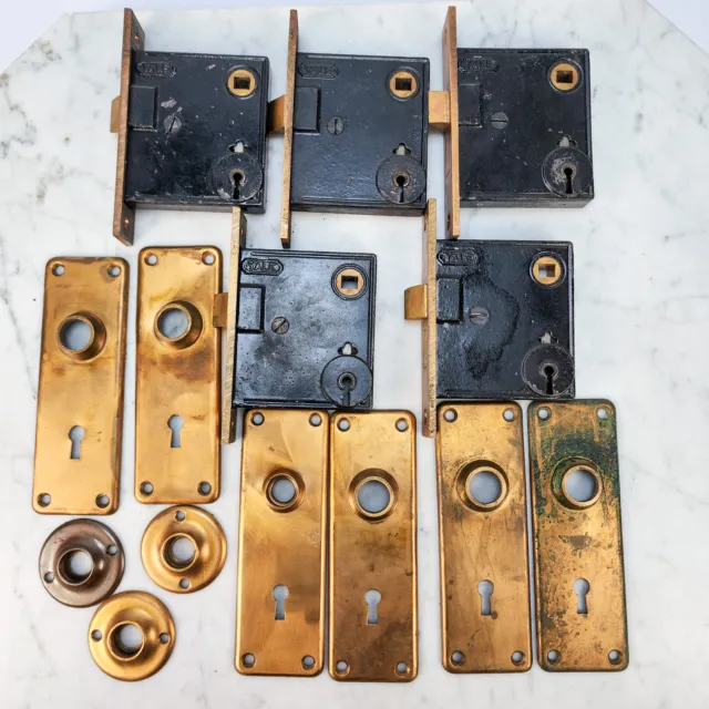 Lot Antique Door Plates Pulls Escutcheons Vintage Hardware