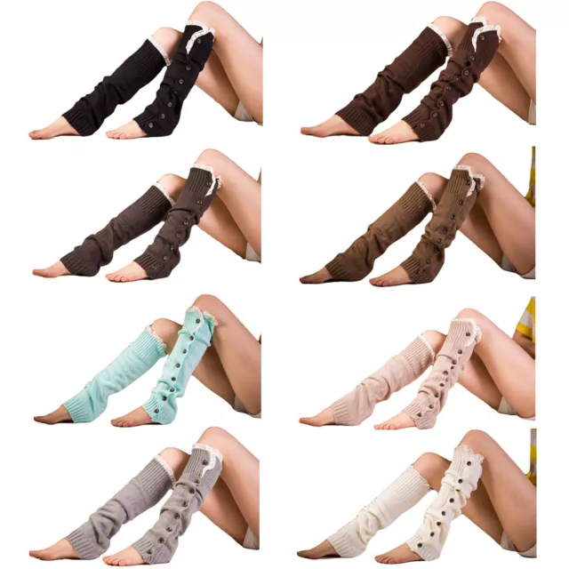 Women Knitted Lace Button Boot Socks Leg Warmers Winter Crochet Leg Stockings