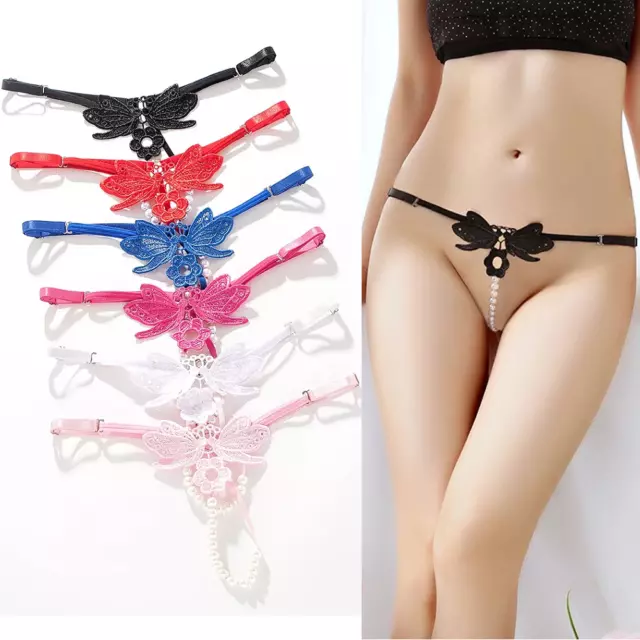 Sexy Women Lace Pearl Thong G-string Panties Lingerie Underwear Crotchles T-back