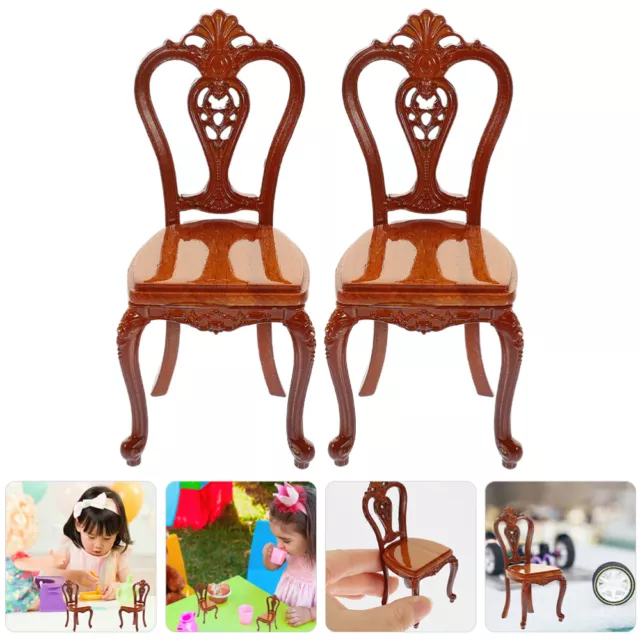 2 Wooden Dollhouse Chairs 1:12 Miniature Furniture for Christmas Photo Prop-FI