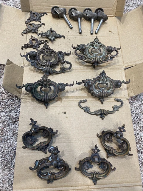 Antique Vintage ARCO Solid Brass Drawer Pulls Cabinet Dresser Hardware Lot