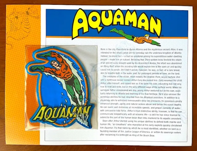 AQUAMAN PATCH on INFO CARD ~ from Willabee & Ward ~ DC COMICS PATCH COLLECTION