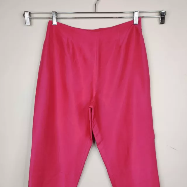 Clio Silk Pant 8 Petite Womens High Waist Cropped Straight Leg Pink Fuchsia 2