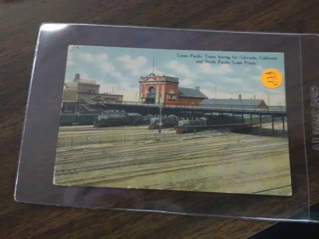 FFP Train or Station Postcard Railroad RR UNION PACIFIC TRAINS LEAVING FOR CO