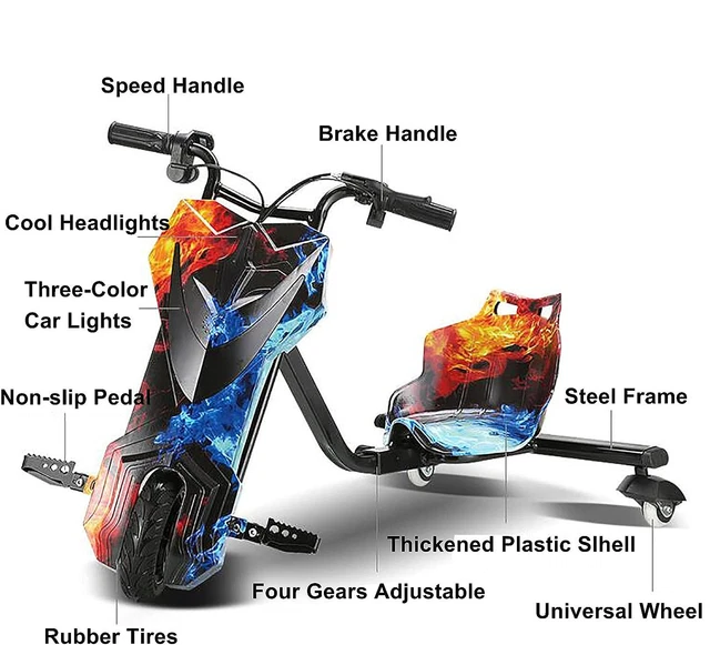 36V KIDS RIDE On Car Drift Kart Adjustable Electric ThreeWheel