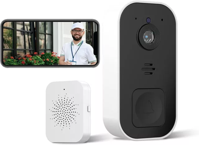 Sonnette sans fil WiFi avec caméra, sonnette vidéo intelligente pour porte...