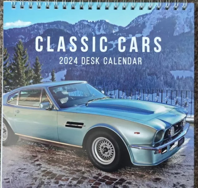 'CLASSIC CARS' 2024 FreeStanding Spiral Desk Top Calendar. Cars Desk