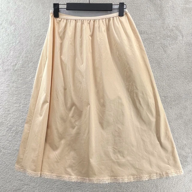 VINTAGE VANITY FAIR Skirt Half Slip 70s 80s Nylon Beige Lace Trim