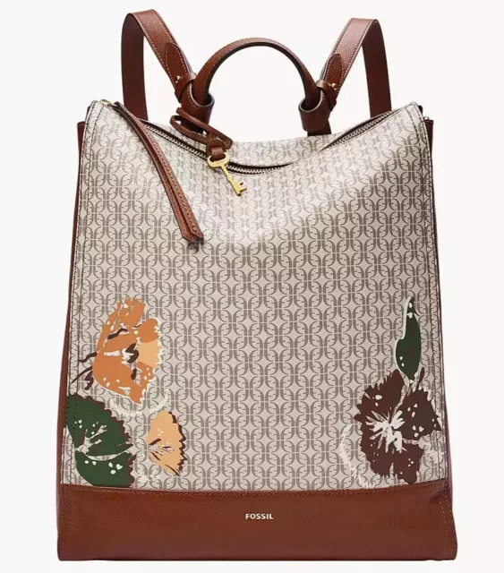 Fossil Elina Large Convertible Backpack Tan Floral SHB2998124 NWT $230 Retail FS
