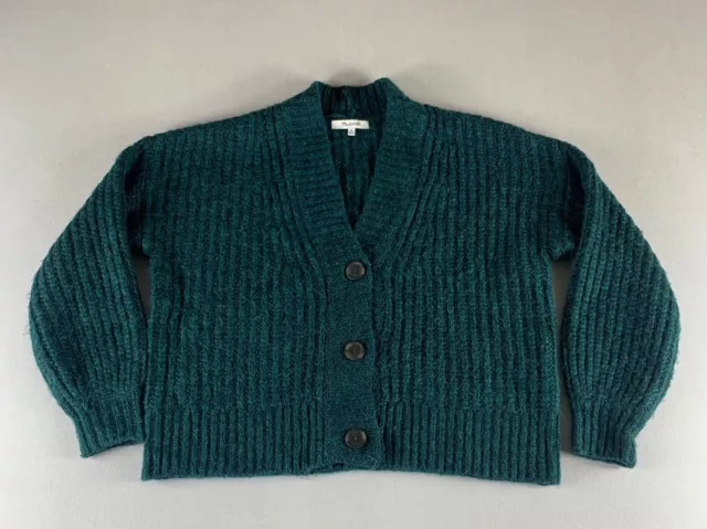 Madewell Sweater Womens Xs Green Long Sleeve Cardigan Cropped Knit Button Wool