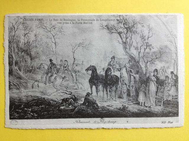 cpa engraving vellin paper OLD PARIS La Promenade de LONGCHAMP in 1830 horses