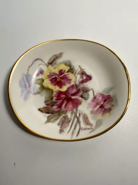 Vintage Hand Painted and Artist Signed Bavaria Plate - Floral - Gold Rim 5"