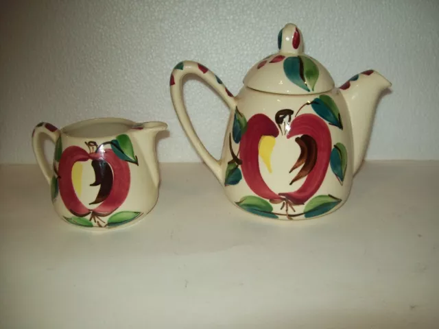 Purinton Pottery Slip Ware Apple Tea Pot with Lid and Creamer