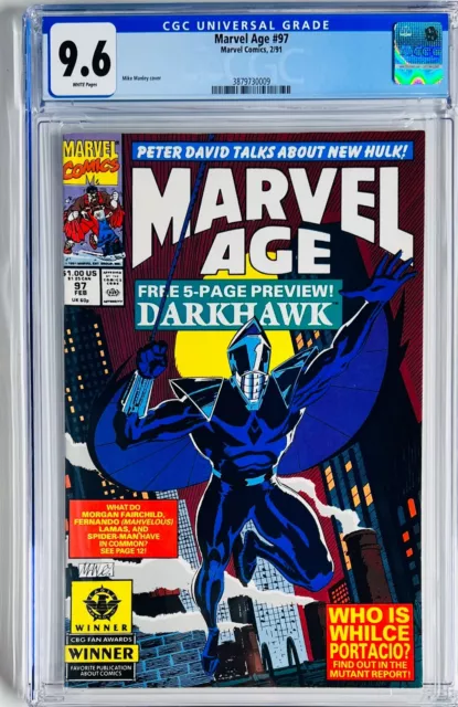 Marvel Age #97 CGC 9.6-1st Darkhawk 5 Page Preview-White Pages, New Case!
