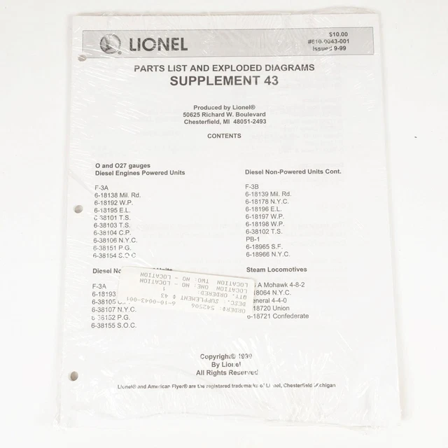 Lionel Parts List And Exploded Diagrams