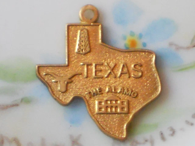 #561N Vintage Texas Charm Brass State Drops Dangles NOS Pendant Flatback