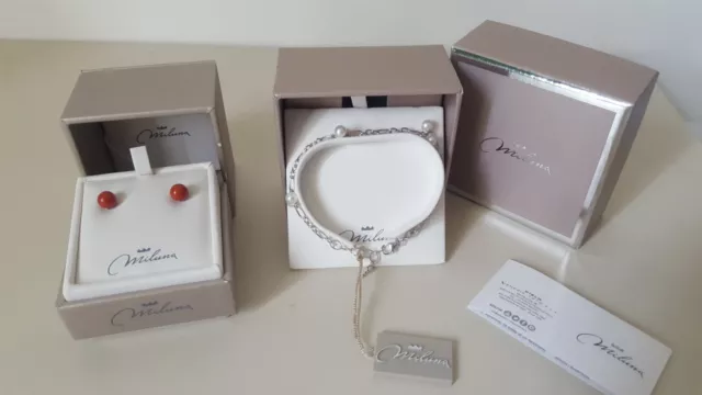 Lotto Orecchini Corallo/Argento925 E Bracciale Con Perle/Argento925 Miluna!!!