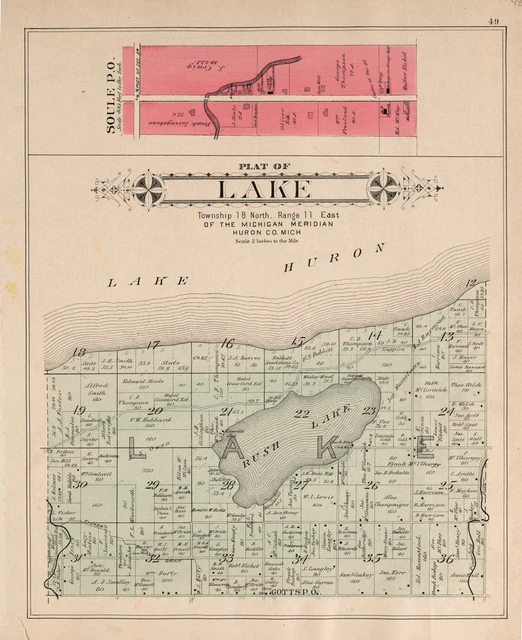 1904 HURON COUNTY Atlas plat map MICHIGAN old GENEALOGY history Land DVD P117