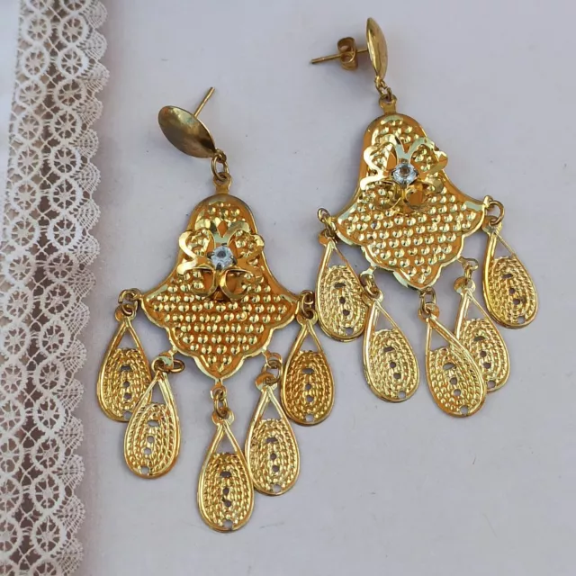 Vintage Earrings Filigree Chandelier Gold Tone Lightweight Runway Statement VTG