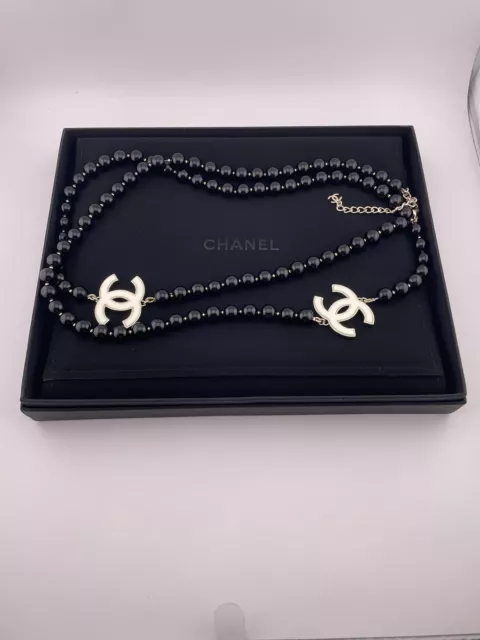 CHANEL CC LOGO Black Beaded Wrap Necklace £225.00 - PicClick UK