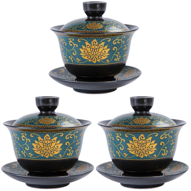 3 tazze da tè cinesi Tureen coppa da tè in ceramica Tureen retrò kung fu