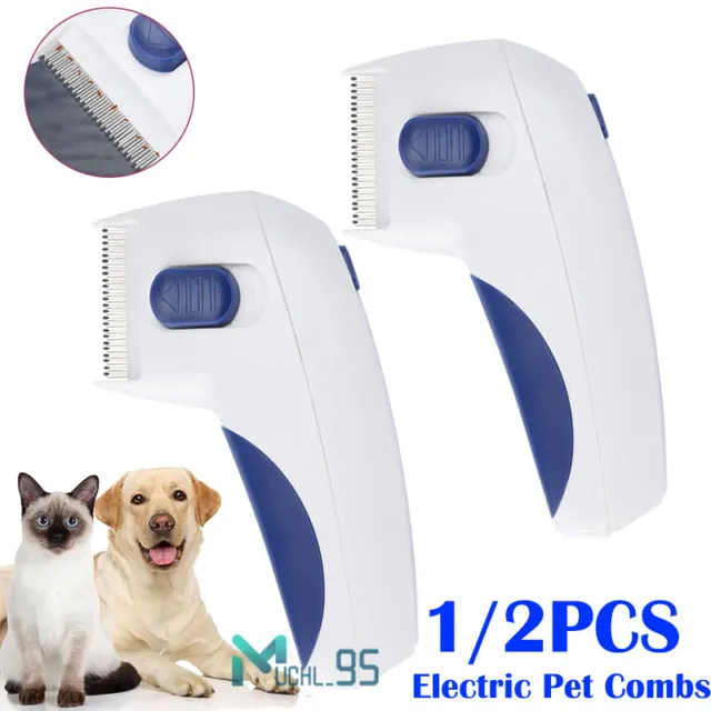 2PCS Pet Cat Dog Electric Flea Zapper Lice Remover Hair Flea Comb Grooming Brush