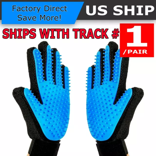UPGRADED PAIR Pet Grooming Gloves Brush Dog Cat Fur Hair Removal Mitt Massage