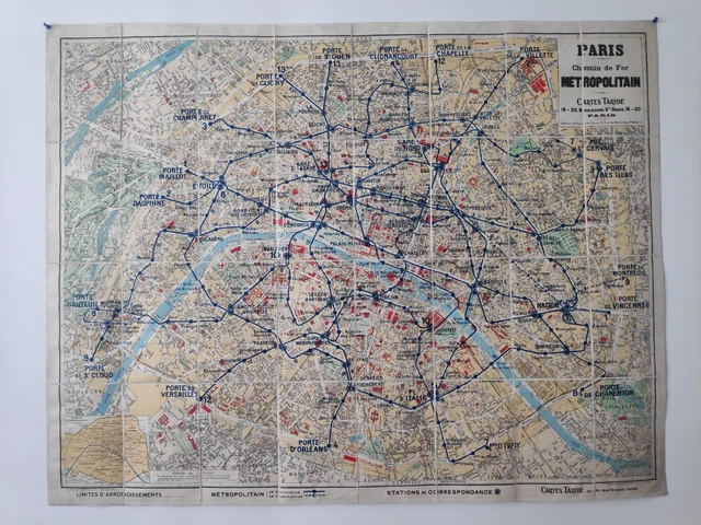 GRAND PLAN DE Metro Paris 1947 Vintage 327 71 PicClick
