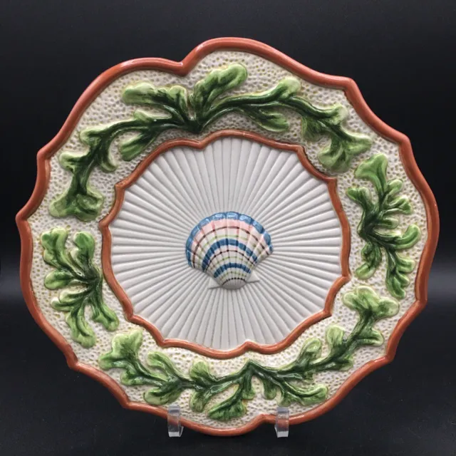 Fitz & Floyd Classics Fish Market Clam Shell Seaweed Scalloped Embossed 8" Plate