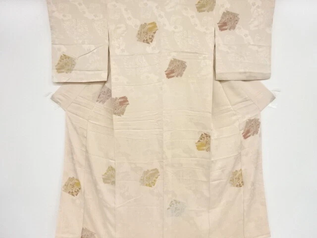 83410# Japanese Kimono / Antique Kimono / Mon Kinsha / Urushi / Floral Sarasa