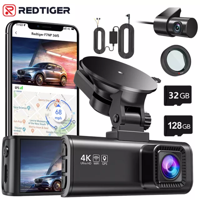 REDTIGER 4K Dash Cam Front and Rear with SD card,Hardwire Kit,Polarizing Lens