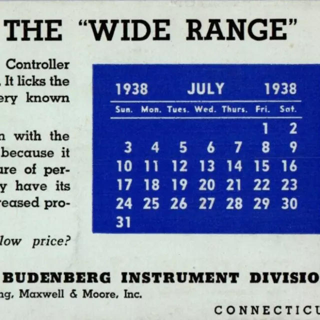 1938 American Schaeffer Budenberg Instrument Calendar Ink Blotter Bridgeport CT