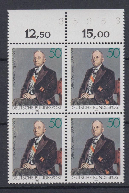 Bund 1184 4er Block Oberrand mit Bogennummer Otto Wartburg 50 Pf postfrisch