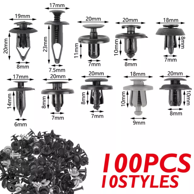 100Pcs Screw Rivets Car Trunk Bumper Fender Auto Plastic Fastener Clips Set #44