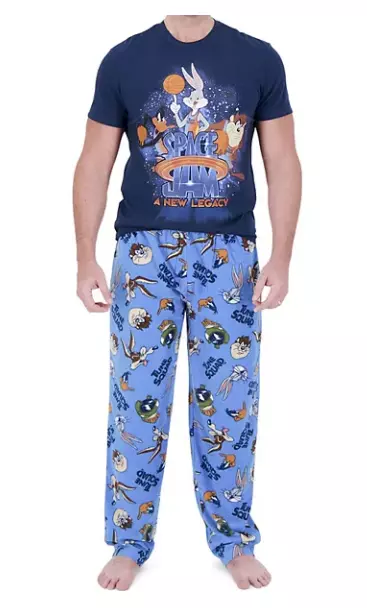 Space Jam Looney Tunes Pajama Set Men Large Shirt Microfleece Pants Bugs Bunny