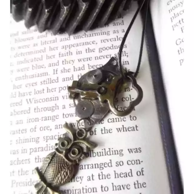 Bronze Owl Steampunk Ooak necklace handm