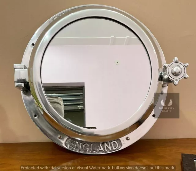 Ship Porthole Mirror Window Nickel Plated Heavy Canal Boat Round Wall Hanging 16