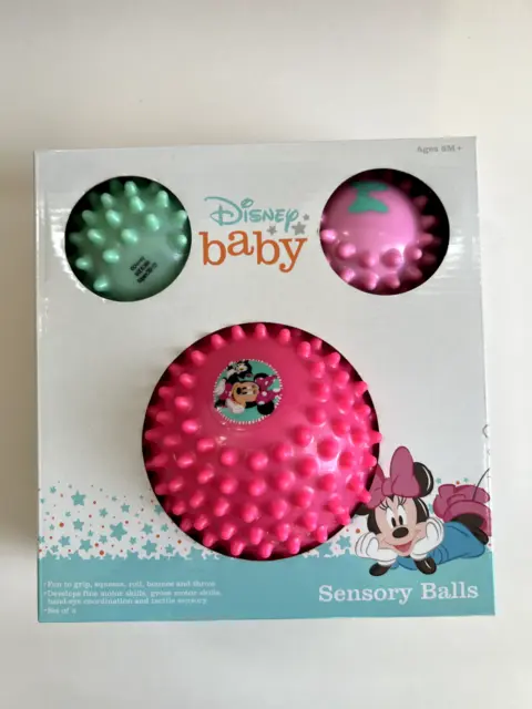 Disney Baby Minnie Mouse Sensory Balls 3 ct Motor Skills Toy Soft Grip Squeeze